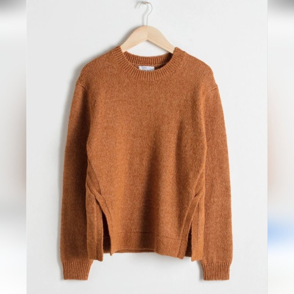 & OTHER STORIES | Cable Slit Sweater Brown Alpaca Wool Sz XS